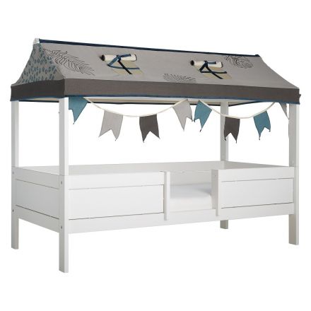 7635 LIFETIME stoffen dak DINO inclusief slinger. Voor het 4-IN-1 BED met dakconstructie. Kleur grijs, blauw en turkooise.